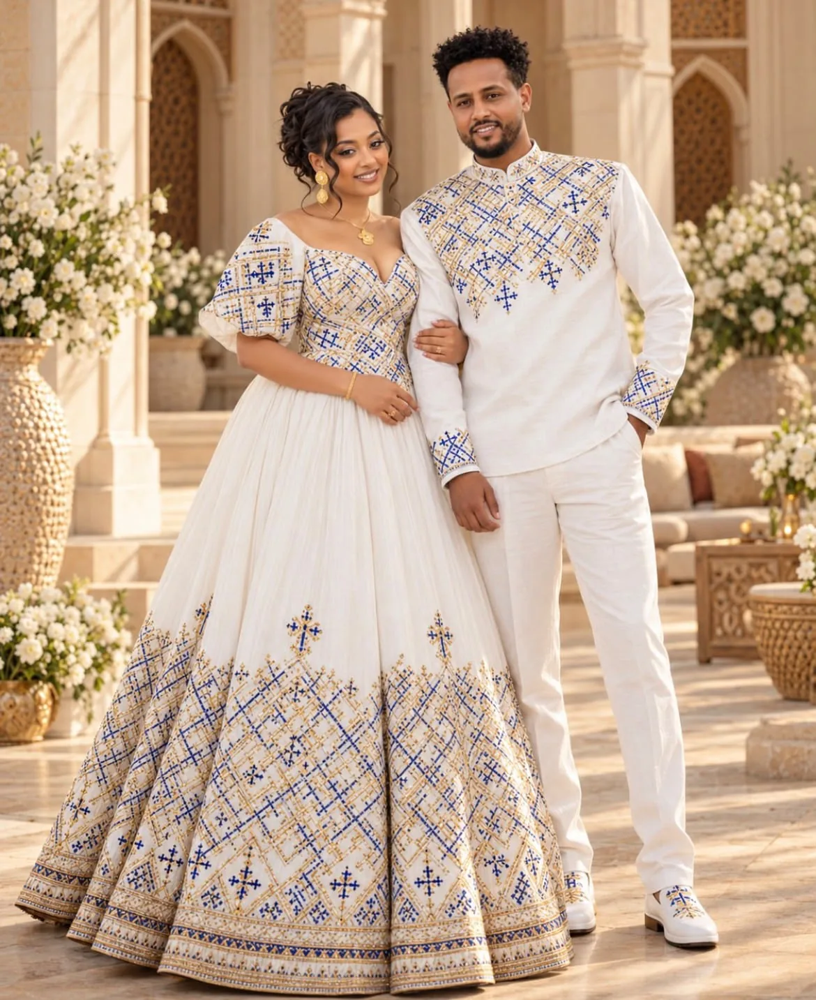 Style example: white habesha kemis with tilf embroidery