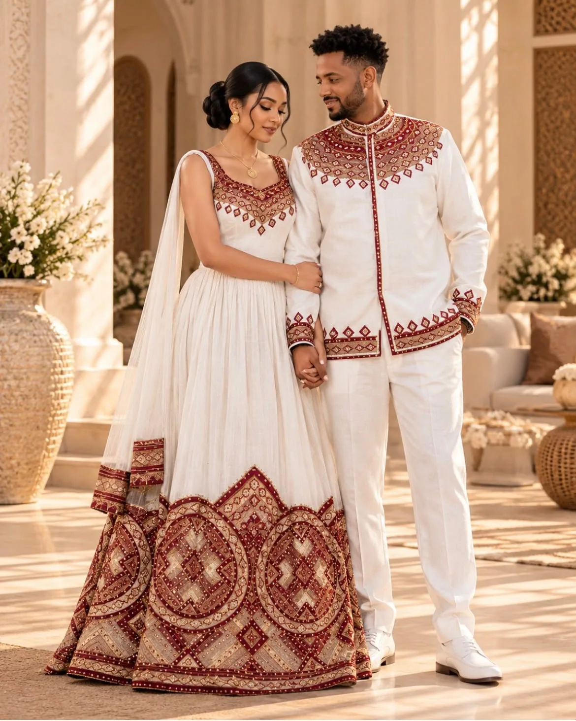 Style example: white habesha kemis with tilf embroidery