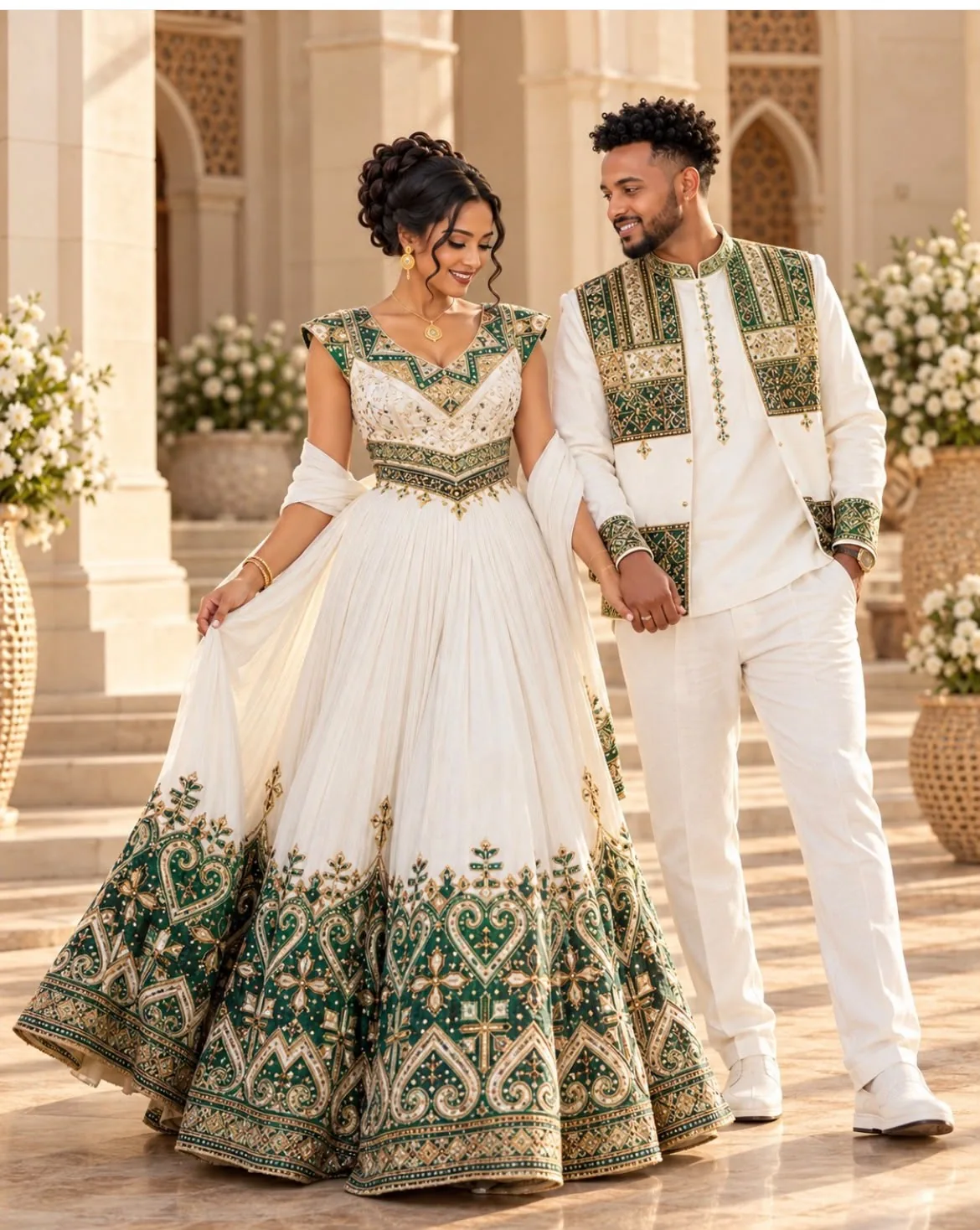 Style example: white habesha kemis with tilf embroidery